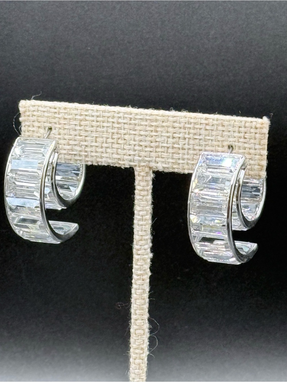 Swarovski Matrix Baguette Cut Silver-Tone Hoop Earrings